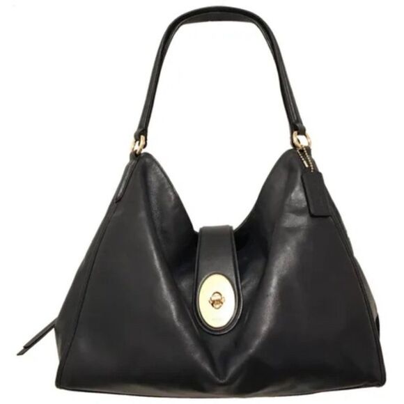 Coach Madison Carlyle Large Black Leather Turn Lock  Shoulder Bag 32221 - Picture 1 of 14